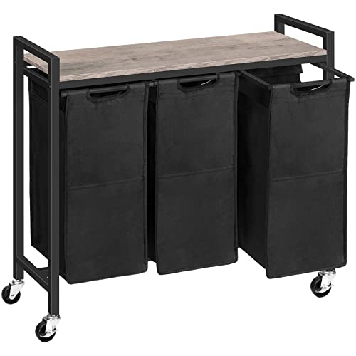 HOOBRO Cesto para Ropa Sucia, Cesta Colada con 3 Bolsas Extraíbles, Carro de Lavandería, 3 x 39,8 L, 84 x 33 x 74,5 cm, para Baño, Lavadero, Greige y Negro EBG38XY01G1