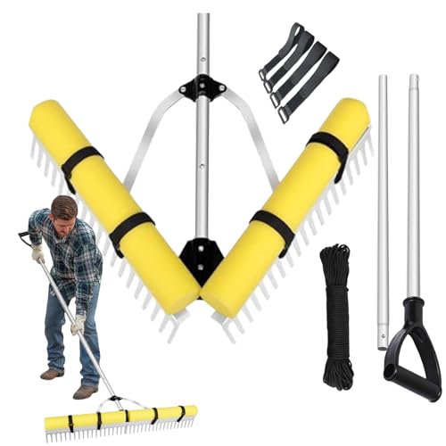 Heavy Duty Pond Rake | Beach Cleaning Tool, Floating Weeding Tool with Long Handle for Beaches and Gardens