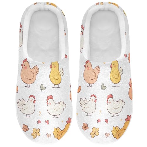 JUNZAN Cartoon Cute Chicken White Mens House Cotton Slipper Wide Memory Foam Guest Slippers for Travel Funny Presents 6-7