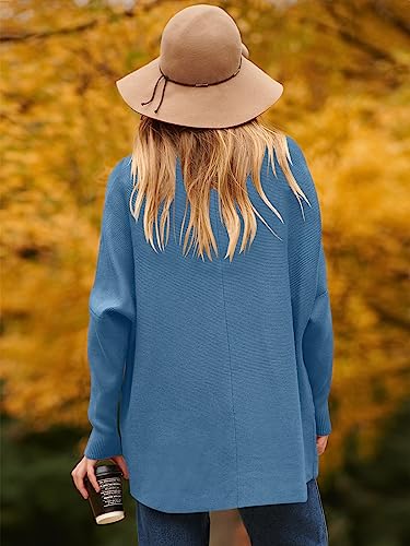 Image of ANRABESS Women's Loose Oversize Turtleneck Wool Long Pullover Sweater Dress A87-niuzailan-M Denim Blue