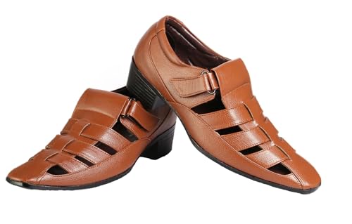 Image of BXXY Men's 2 inch Height Increasing Synthetic Material Formal Velcro Roman Sandals with Pu Sole.