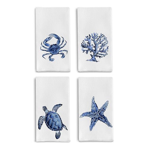 Qpenm Coastal Kitchen Towels - Set of 4 - Decorative