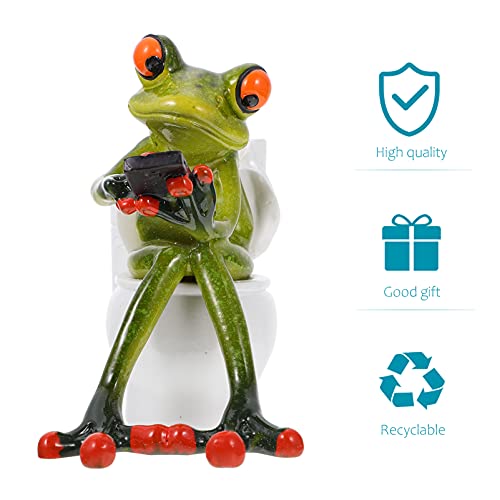 VOSAREA Frog Ornament Statues Decor Funny Desgin Adorable Sitting on Toilet and Texting Fairy Garden for Indoor Outdoor Home Desk Bathroom Decoration - Image 4