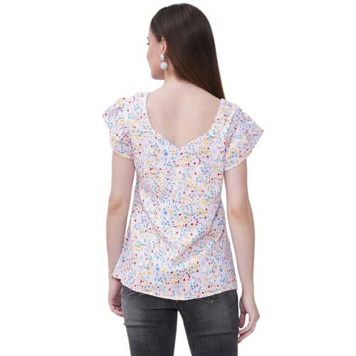 Image of Women Floral Printed Top | Short Sleeve Casual Summer Wear | Soft Breathable Fabric | Stylish Regular Fit Tunic for Women & Girls