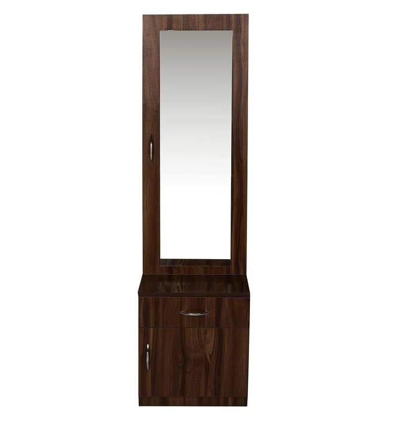 Image of MAMTA DECORATION Engineered Wood Dressing Table with 1 Drawer and 1 Door Storage Wooden Vanitie Tables for Bedroom Living Room (Dark Walnut)