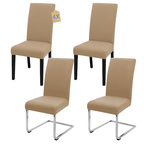 SUKAIKEQA élastique, Housse de Chaise Haute, Housse de Chaise de Bureau (Lot de 4/6/8 pièces avec Dossier) pour Le Salon, la Cuisine, la fête et l'hôtel. (4, Kaki.)