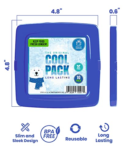 Healthy Packers Ice Packs For Lunch Bags - Freezer Packs - Original Cool Pack | Slim & Long-Lasting Reusable Ice Pack For Lunch Box And Cooler Bag (Set Of 10) #TOP1