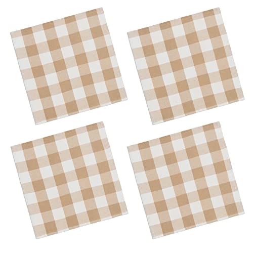Cackleberry Home Tan And Cream Buffalo Check Woven Fabric Napkins 18 Inches Square, Set Of 4 #TOP8