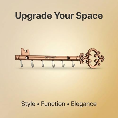Image of Royal Chavi-Shaped Key Holder /Rajwadi Key Stand with 6 Hook & Brass Metal Wall Mount Key Hanger /Home Decor Gift (Rose Gold)-| 3 Years Warranty |