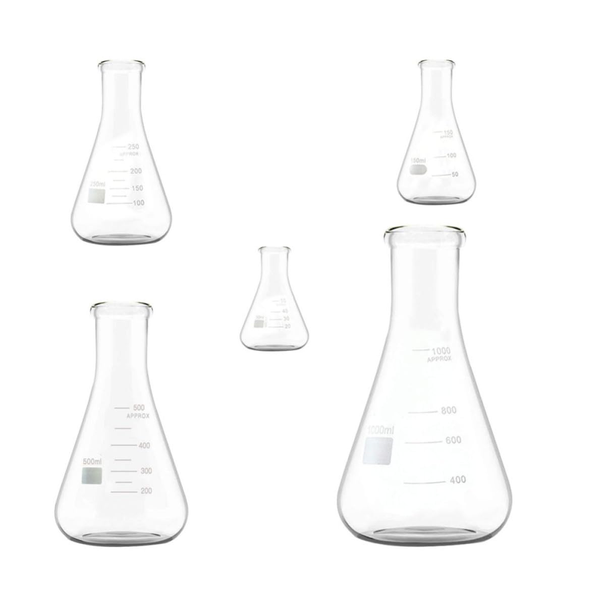 Alipis Set 5 Pezzi di Becher Conico in Vetro Borosilicato da Laboratorio, Capacità Variabile, Fondo Piatto, Resistenza Alta Temperatura e Bassa Dilatazione Termica per Applicazioni