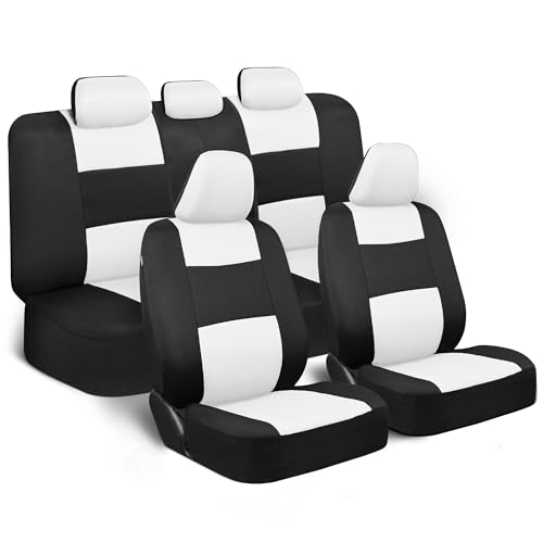 BDK PolyPro Car Seat Covers Full Set in White on Black, Front and Rear Split Bench Seat Covers for Cars, Easy to Install Car Seats Cover Set and Accessories for Auto Trucks Van SUV - White by BDK - Used condition - CA$27.58
