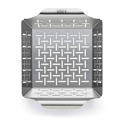 Weber 6481 Deluxe Gemüsekorb 19x24 cm, Grillkorb, für Fisch, Fleisch und Gemüse, aus Edelstahl