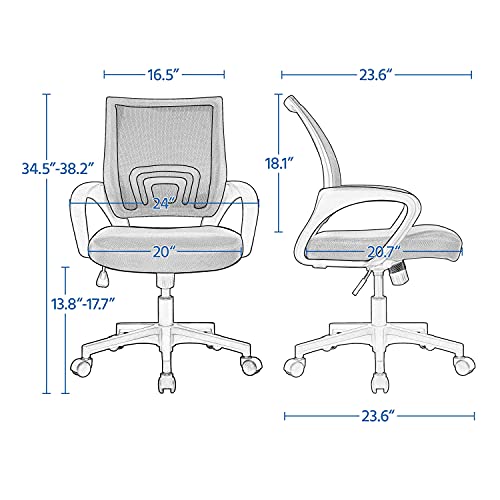 Yaheetech Office Chair Ergonomic Computer Chair Mid Back Adjustable Desk Chair with Lumbar Support Armrest, Swivel Mesh Task Gaming Chair for Home Office Work Study, Black - Image 4