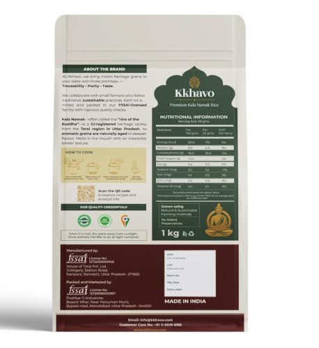 Image of Kkhavo Kala Namak Rice | 9gm protein | Diabetic & gut friendly | Gluten Free &Vegan | Low Glycemic 49-53 | Non GMO (1kg)