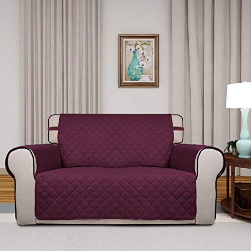 Image of PureFit Reversible Quilted Sofa Cover, Water Resistant Slipcover Furniture Protector, Washable Couch Cover with Non Slip Foam and Elastic Straps for Kids, Dogs, Pets (Loveseat, Wine /Beige)