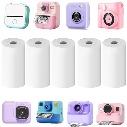 Image of 5 Rolls White Paper Refill Compatible with ESOXOFFORE & Liscuty P02 (NOT for K23) & Most Kids Cameras, Compatible with NDYIN D20 D21 Phomemo Memoking T02 M02 Printer Paper, 56MM*6M /Roll, BPS /BPA-Free