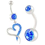 bodyjewellery 2Pcs 14g 3/8 Inch 10mm Heart Crystal Belly Button Ring Dangle Sexy Surgical Steel Cute Navel Piercing Jewelry (Sapphire)