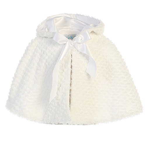 iGirlDress Little Girls Ribbon Accent Hooded Swirl Texture Faux Fur Cape White 2