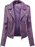 Safety certification Women's Faux Leather Classic Motorcycle Jacket Zip Up Moto Biker Outwear Fitted
