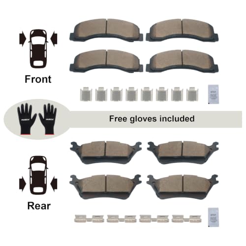 Image of HUSCH Front & Rear Ceramic Brake Pads Fit For Ford F-150 2012-2020 | Clean Wheels, Quiet, Short Braking Distance, Responsive Braking, Long Service Life, for Various Weather, Road Performance