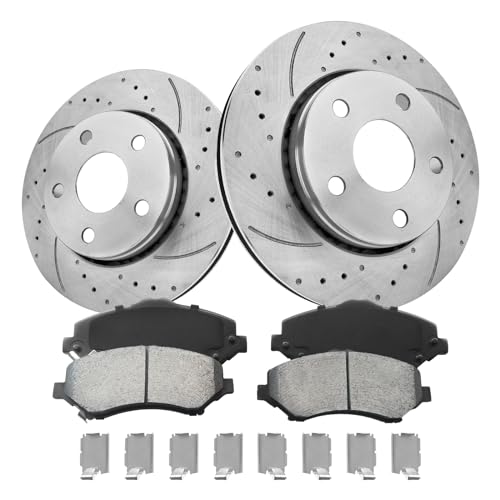GAIASURGE Brake Pads And Rotors Kit Compatible With 2007-2017 Jeep Wrangler, 2018 JK, Front Automotive Replacement Brake Kits 53040 D1273-8389 Drilled And Slotted Rotors Anti-rust Oil 302mm(11.9in)