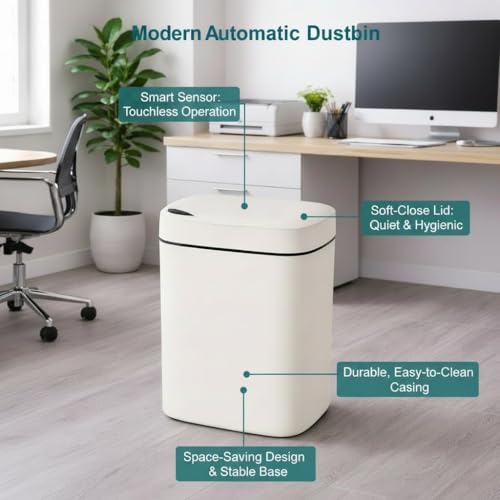 Image of Ozoy Automatic Touchless Motion Sensor Dustbin - 15 Litre Smart Sensor Trash Bin for Home, Office, Kitchen, Bathroom & Bedroom Soft Close & Open, ABS Body Compact Size (GREY)