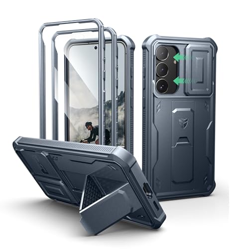 Image of Dexnor for Samsung Galaxy S25 FE Case with Upgraded Slide Camera Cover & 2 Front Frames & Built-in Screen Protector & Kickstand, Heavy-Duty Rugged Case Full-Body Protective Cover(2025),Navy Blue