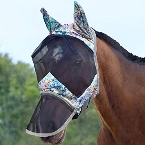 Harrison Howard LumiVista Horse Fly Mask Long Nose with Ears UV Protection for Horse-Pastel Mix Extra Full - Image 3
