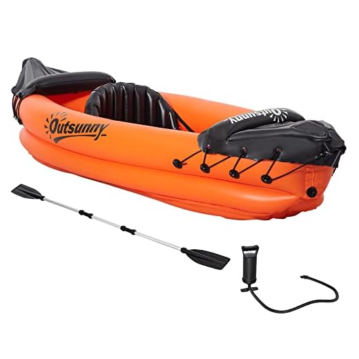 Outsunny Canoa Gonfiabile 1 Posto Kayak con Remo in Alluminio, Kit Riparazione e Pompa per Gonfiaggio, Arancione