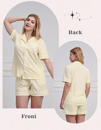Image of NAP BOUND 100% Cotton Pajamas for Women Sets 2 Pieces Pjs Button short sleeves with Pockets Soft Sleepwear Loungewear XS-XXL