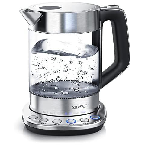 Arendo - Glas Wasserkocher mit Temperatureinstellung - Warmhaltefunktion 30min - 1,5 Liter Füllmenge - Borosilikatglas Cover