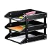 Stacking Letter Trays Leather Office Desk Supply Organizer, 3-Tier Files Sorter Workplace Desktop Storage Holder for Document/Paper/Stationery/Magazine/Newspaper/Mail/Sundries (Black)