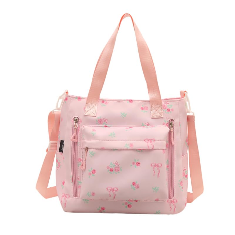 Bow Floral Tote Bag for Women Coquette Cute Shoulder Bags Aesthetics Casual Crossbody Purse
