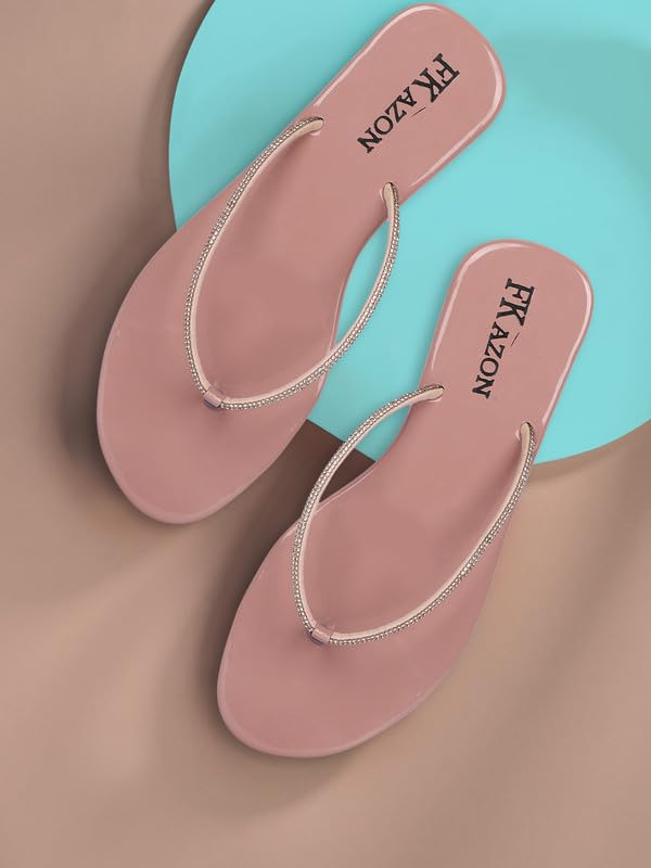 Image of Women's Stylish Flat Sandals - Elegant Flip-Flops with Sparkling Strap|FK 804 BLACK