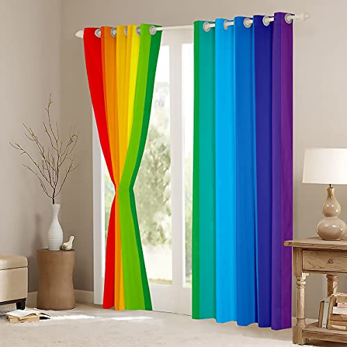 Loussiesd Rainbow Curtains Colorful Stripes Room Darkening Curtains for Bedroom Home Decor Noise Reducing Thermal Insulated Window Drapes Light Reducing Soft Grommet Curtains W66*L90 - Image 3