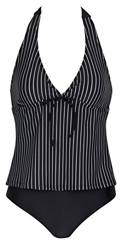 Landora® schwarz/weiß gestreifter Neckholder-Tankini in Größe 52 D Cover
