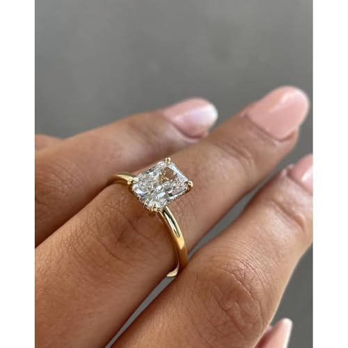 Handmade Carly 1CT-3CT Hidden Halo Radiant Cut Moissanite Engagement Ring for Women Solitaire Wedding Anniversary Ring Promise Gifts for Her 925 Silver, 10K/14K/18K Solid Gold4