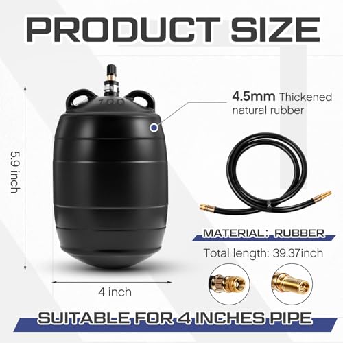 Image of Glooglitter 4 Inch Inflatable Pipe Plug Sewer Test Plug Rubber Plumbing Test Balloon Ball for Sewage Pipeline Inspection (with 39.37 Rubber Extension Hose)