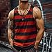 Shunking Men's Striped Tank Tops Casual Color Block Sleeveless Shirts Bodybuilding Muscle Cut Off Tees for Summer (Red, XL)