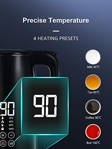 Wasserkocher mit Temperatureinstellung 40-100°C, 1.7L Elektrischer Teekocher mit LED Touch Control Display, 2200W Wasserkocher mit Doppelwand Design, 4 Stunden Warmhaltefunktion. - Image 4