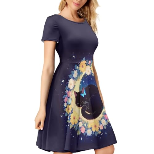 Image of AFPANQZ Womens Casual Summer Lightweight Vintage Dress Short Sleeve Midi Dress Knee-Long Luxury Formal Dress