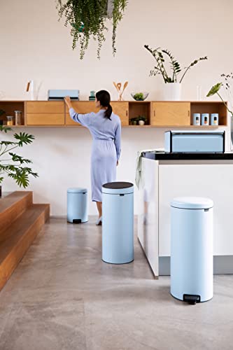 Image of Brabantia 8 Gal Kitchen Touch Trash Can New (Dreamy Blue) Removable Lid, Soft-Touch Open, Garbage Can + Bags
