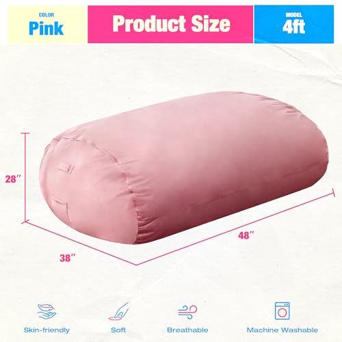 Image of Hobestluk 4FT Bean Bag Chair Large Beanbag with Removable Cover Adult Bean Bag Chair with Portable Handle Desgin for Living Room Bedroom (Pink, 4FT)