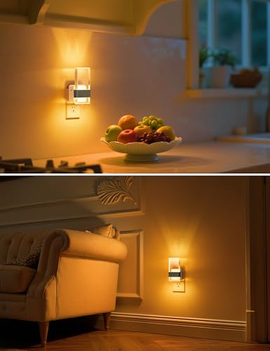 Image of L LOHAS LED Night Light, Amber Night Lights Plug into Wall, Dusk-to-Dawn | Decorative Night Light, 0-100LM Dimmable Nightlights, Wall Sconce-Style Acrylic Nitelight for Bathroom, Hallway,Gift