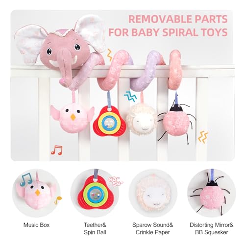 Image of Koty Newborn Car Seat Toys, Stroller Toys for Babyies 0-6 Months,Infant Activity Spiral Plush Toys Hanging - Carseat Stroller Crib with Musical Rattle Toy for Boys Girls 0 3 6 9 Months
