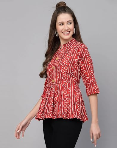 Image of Bollyclues Women's Crepe Bandhni Printed Peplum Top(BC-to)