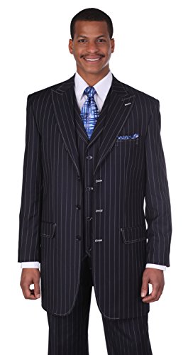 Men's 3 Piece Gangster Pin-Striped Suit with Vest 5903v