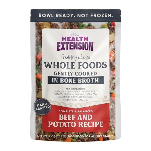 Health Extension Gently Cooked Beef & Potato Dog Food, (9 oz, 255 g) – Bowl Ready with Bone Broth, Omega-3s & Superfoods for All Life Stages