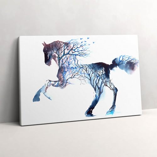 Tableau sur toile 60x40cm cheval et arbres décor mural nature