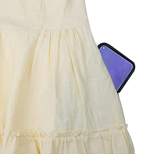 Image of FANCYINN Women Floral Casual Tiered Mini Dresses Spaghetti Strap V Neck Backless A Line Swing Short Dress with Pockets